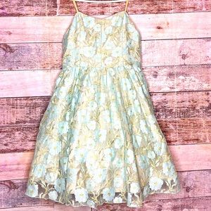 Un Deux Trois Light Blue and Gold Floral Party Dress